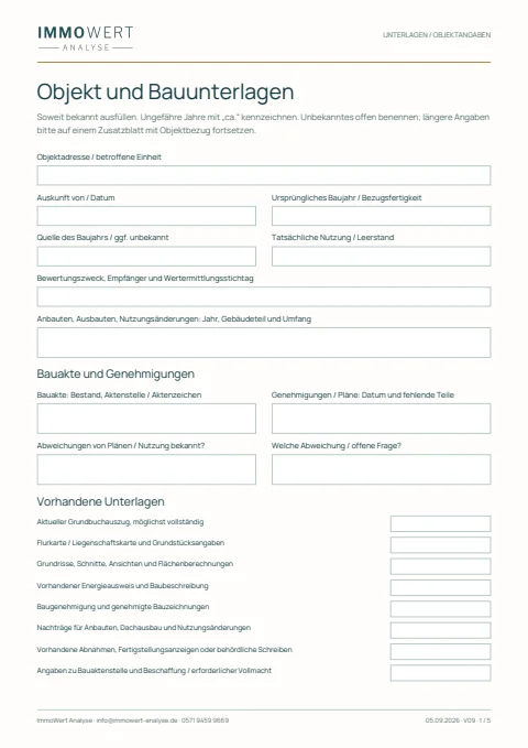 Erste Seite: Unterlagenliste & Checkliste
